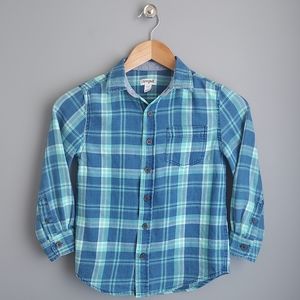Cat & Jack, boy's size 6/7 blue/green plaid button down shirt